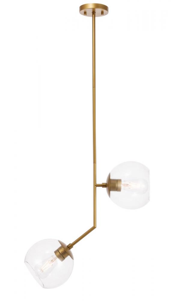 Ryland 2 Light Brass and Clear Glass Pendant