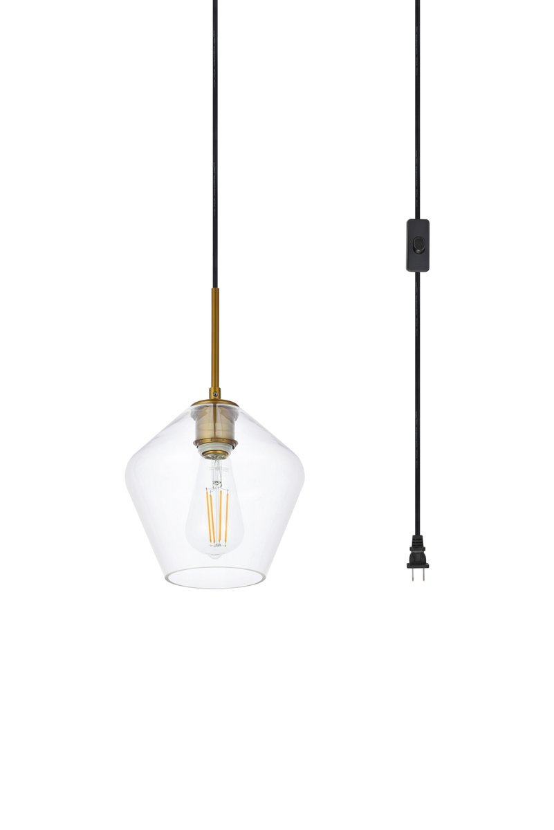 Gene 1 Light Brass and Clear Glass Plug-in Pendant