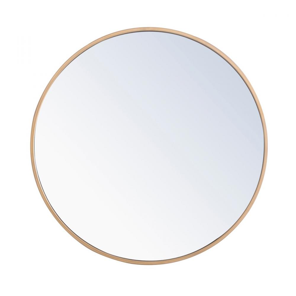 Metal Frame Round Mirror 24 Inch Brass Finish