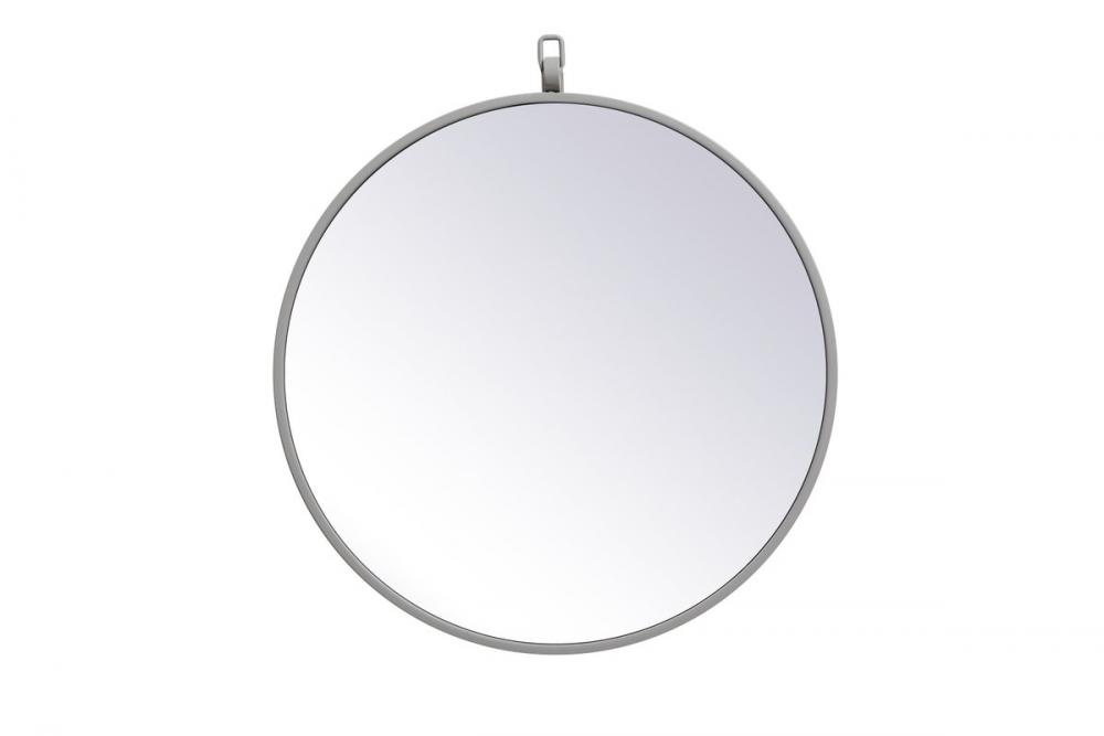 Metal Frame Round Mirror with Decorative Hook 18 Inch in Grey