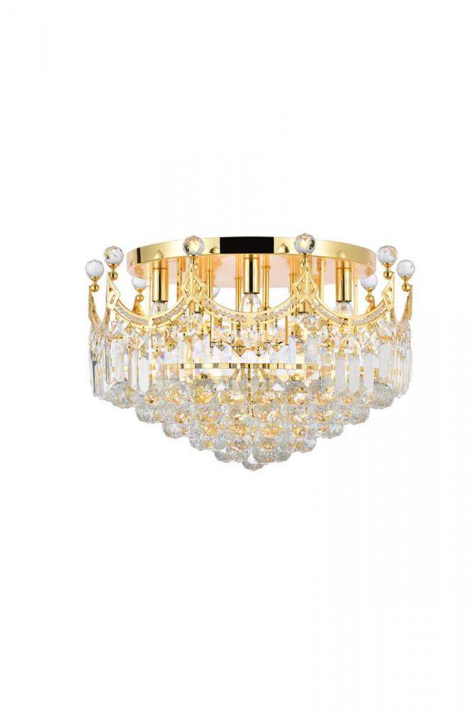 Corona 9 Light Gold Flush Mount Clear Royal Cut Crystal