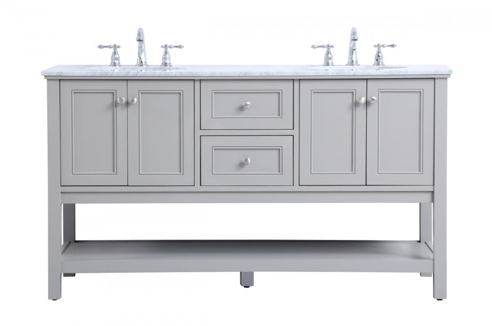 60 In. Double Sink Bathroom Vanity Set in Grey