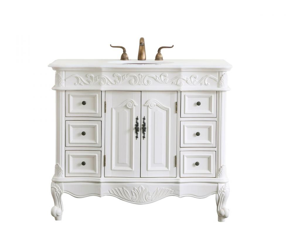 42 Inch Single Bathroom Vanity in Antique White with Ivory White Engineered Marble
