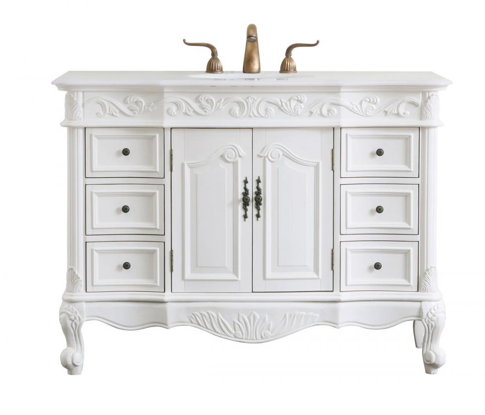 48 Inch Single Bathroom Vanity in Antique White with Ivory White Engineered Marble