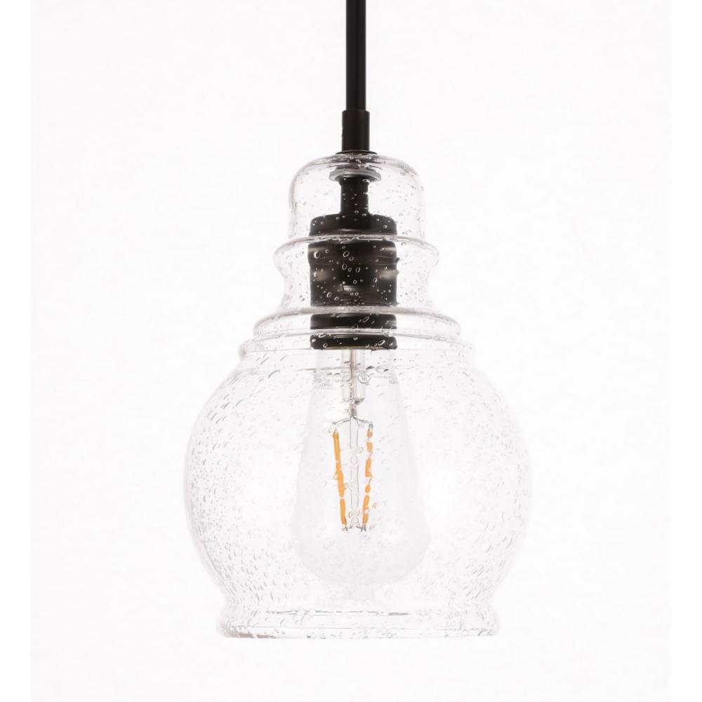 Pierce 1 Light Black and Clear Seeded Glass Pendant
