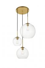 Elegant LD2218BR - Baxter 3 Lights Brass Pendant with Clear Glass