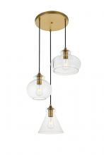 Elegant LD2247BR - Destry 3 Lights Brass Pendant with Clear Glass
