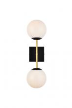 Elegant LD2358BKR - Neri 2 Lights Black and Brass and White Glass Wall Sconce