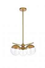 Elegant LD6133BR - Eclipse 3 Lights Brass Pendant with Clear Glass