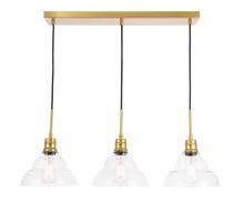 Elegant LD6224BR - Clive 3 Light Brass and Clear Seeded Glass Pendant
