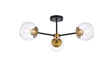 Elegant LD648F26BRK - Briggs 26 Inch Flush Mount in Black and Brass with Clear Shade