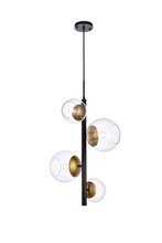 Elegant LD654D18BRK - Wells 18 inch Pendant in Black and Brass with Clear shade