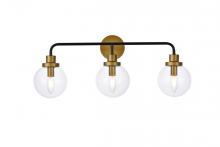 Elegant LD7035W28BRB - Hanson 3 Lights Bath Sconce in Black with Brass with Clear Shade