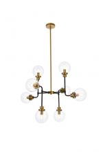 Elegant LD7039D36BRB - Hanson 8 Lights Pendant in Black with Brass with Clear Shade