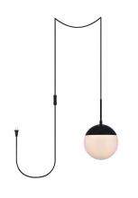 Elegant LDPG6026BK - Eclipse 1 Light Black plug in Pendant With Frosted White Glass