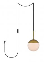 Elegant LDPG6030BR - Eclipse 1 Light Brass plug in Pendant With Frosted White Glass