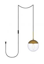 Elegant LDPG6031BR - Eclipse 1 Light Brass plug in Pendant With Clear Glass