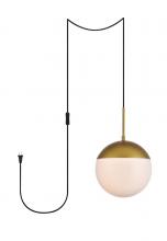 Elegant LDPG6036BR - Eclipse 1 Light Brass plug in Pendant With Frosted White Glass
