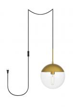 Elegant LDPG6037BR - Eclipse 1 Light Brass plug in Pendant With Clear Glass