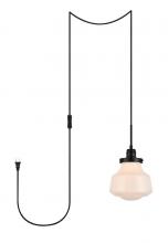 Elegant LDPG6255BK - Lyle 1 Light Black and Frosted White Glass plug in Pendant