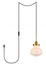 Elegant LDPG6257BR - Lyle 1 Light Brass and Frosted White Glass plug in Pendant