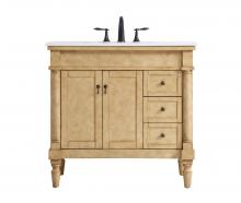 Elegant VF13036AB-VW - 36 Inch Single Bathroom Vanity in Antique Beige with Ivory White Engineered Marble