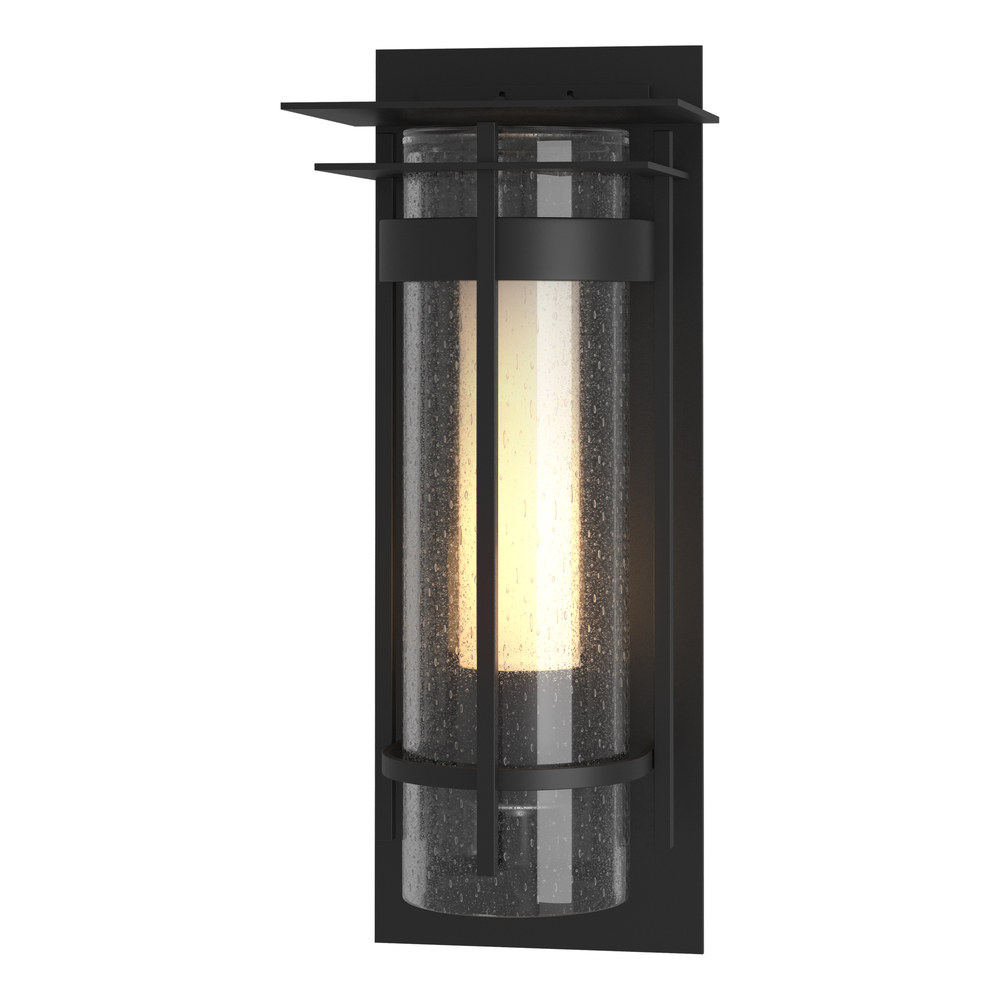 Torch  Seeded Glass Small Outdoor Sconce with Top Plate