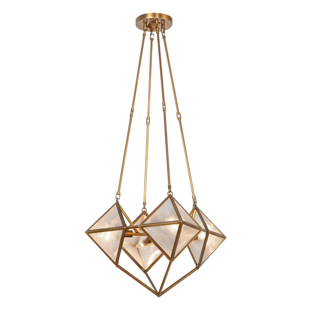 Cairo 21-in Ribbed Glass/Vintage Brass 4 Lights Chandeliers
