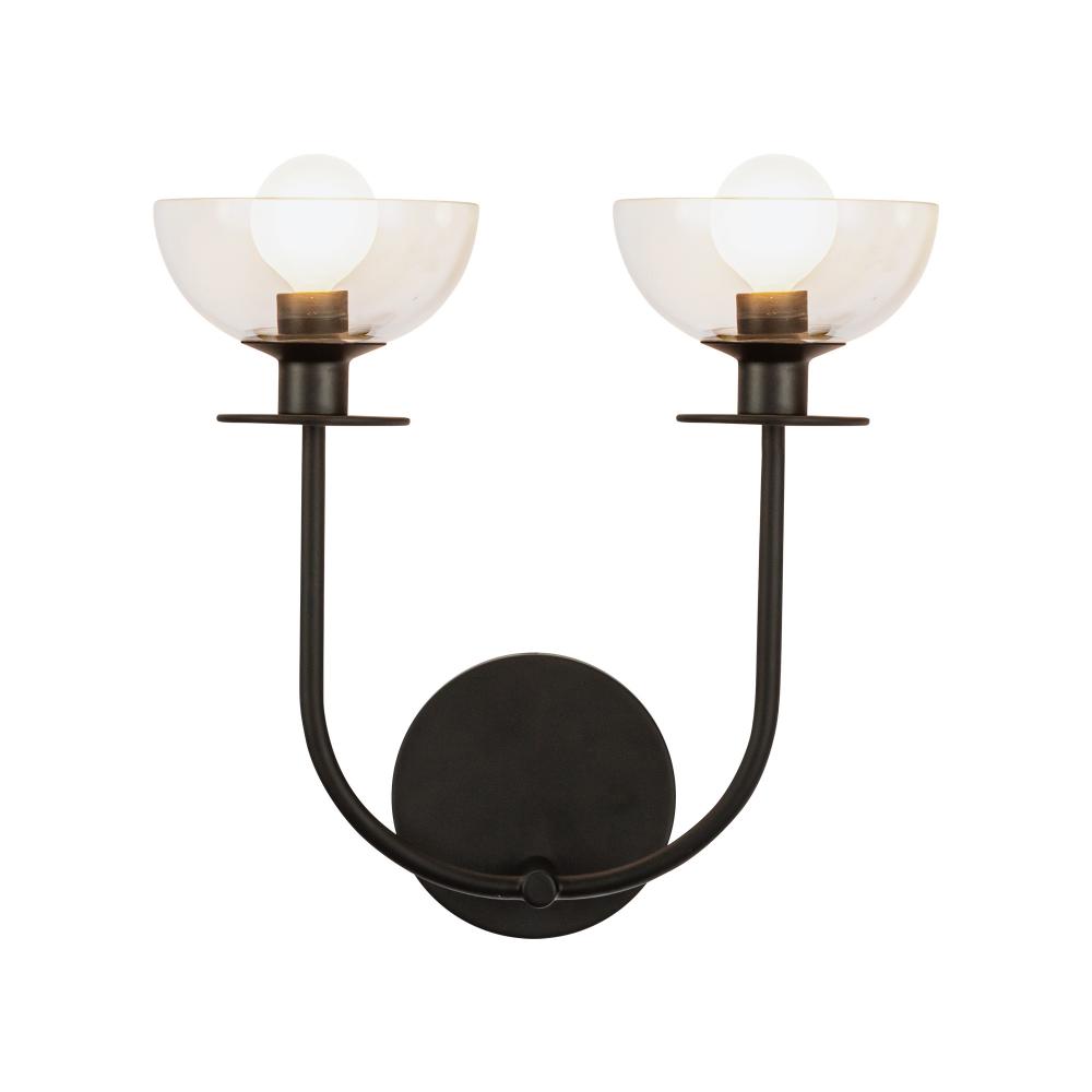 Sylvia 12-in Matte Black/Clear Glass 2 Lights Wall Vanity