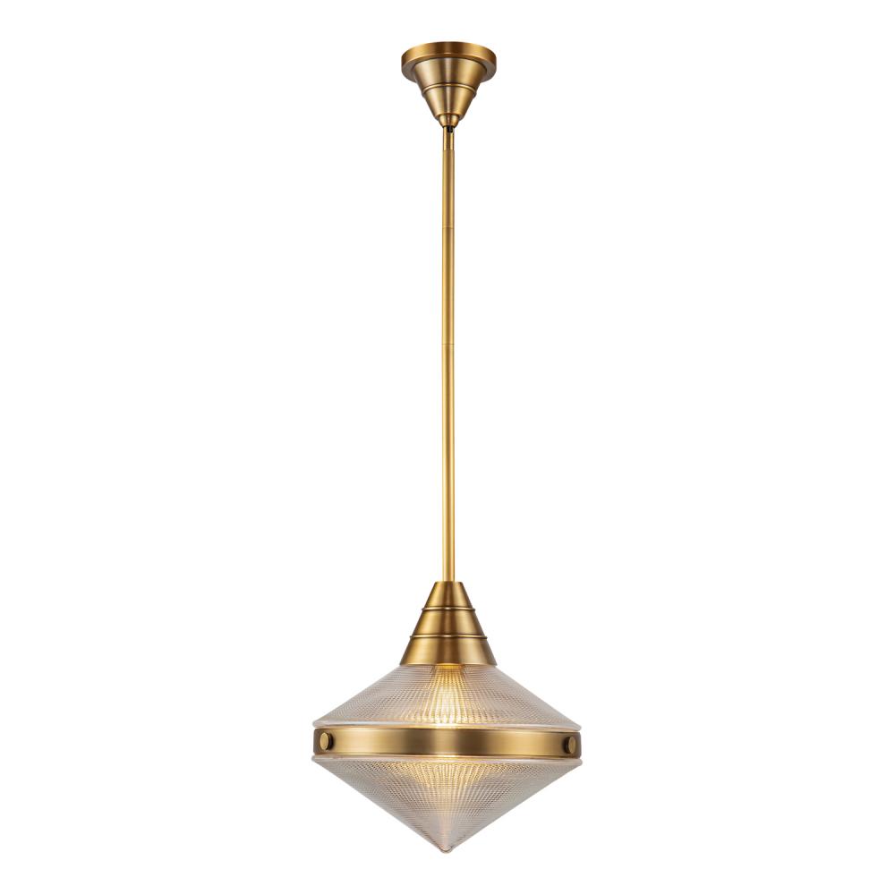 Willard 14-in Vintage Brass/Prismatic Glass 1 Light Pendant