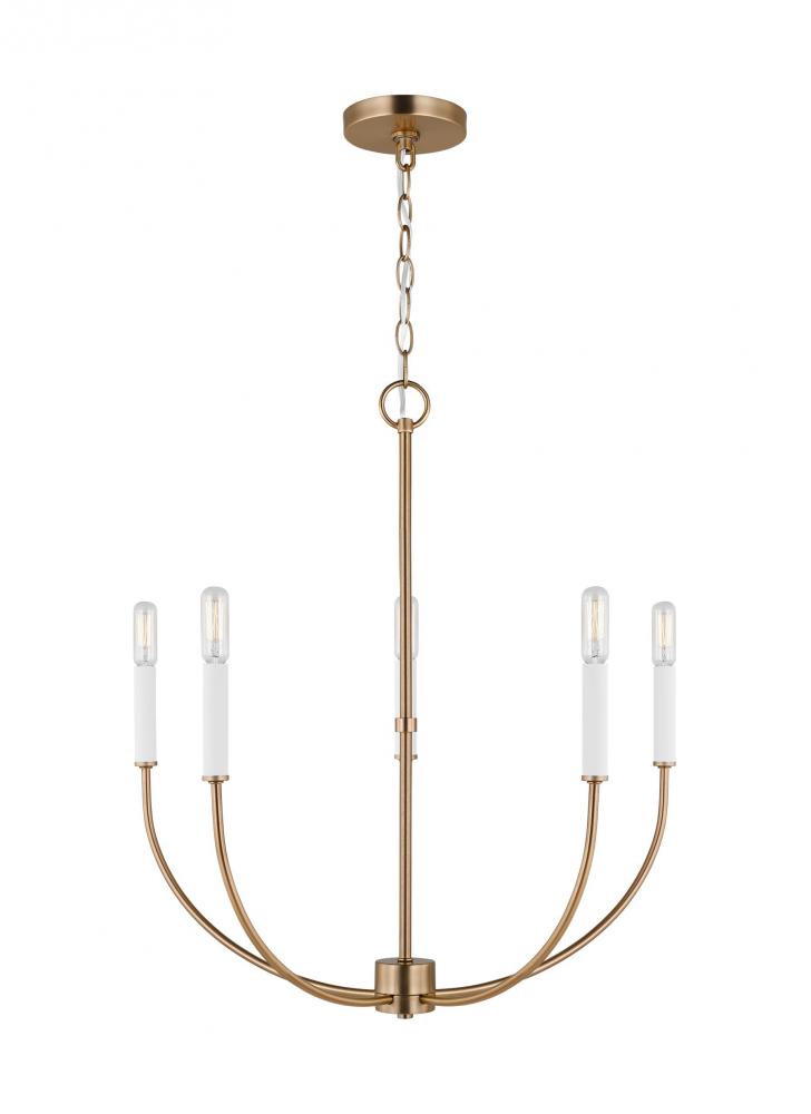 modern farmhouse 5-light indoor dimmable chandelier in satin brass gold finish