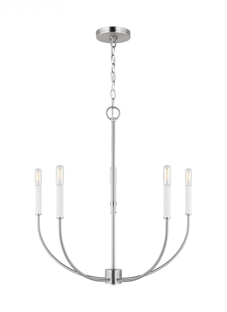 modern farmhouse 5-light LED indoor dimmable chandelier in brushed nickel silver finish