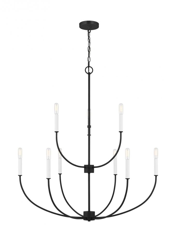 modern farmhouse 9-light indoor dimmable chandelier in midnight black finish