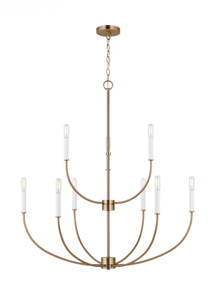 modern farmhouse 9-light indoor dimmable chandelier in satin brass gold finish