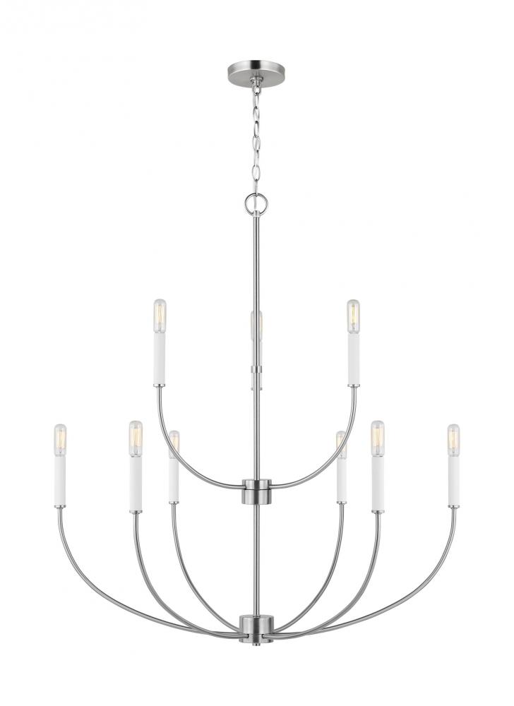 modern farmhouse 9-light indoor dimmable chandelier in brushed nickel silver finish