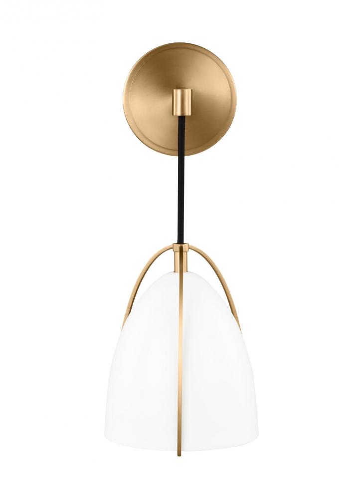 Norman modern 1-light indoor dimmable bath vanity wall sconce in satin brass gold finish with matte
