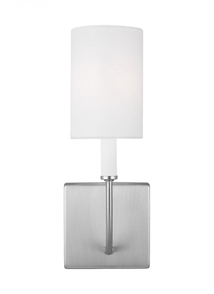modern farmhouse 1-light indoor dimmable bath vanity wall sconce in brushed nickel silver