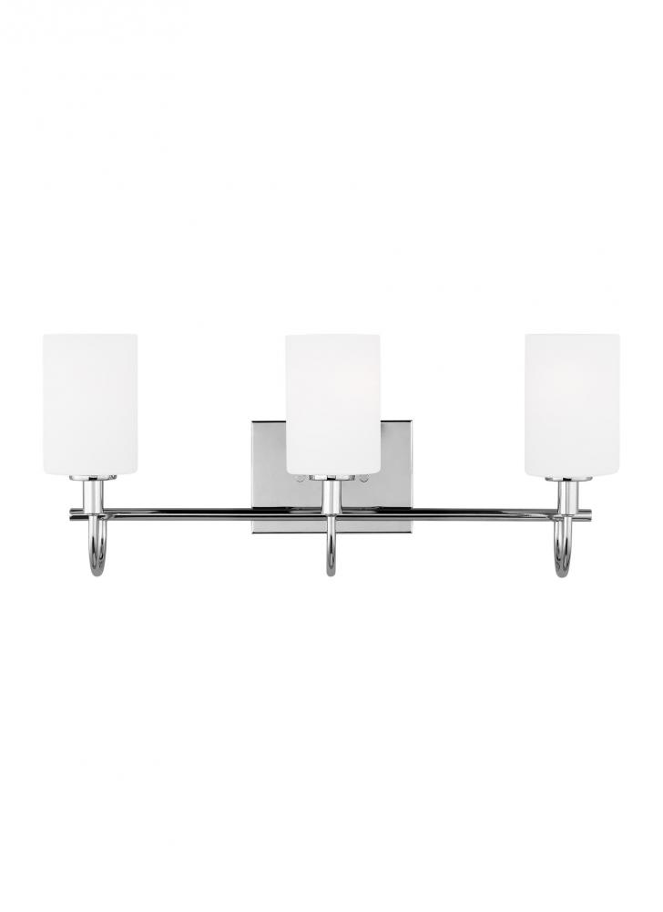 Oak Moore traditional 3-light LED indoor dimmable bath vanity wall sconce in chrome finish and etche