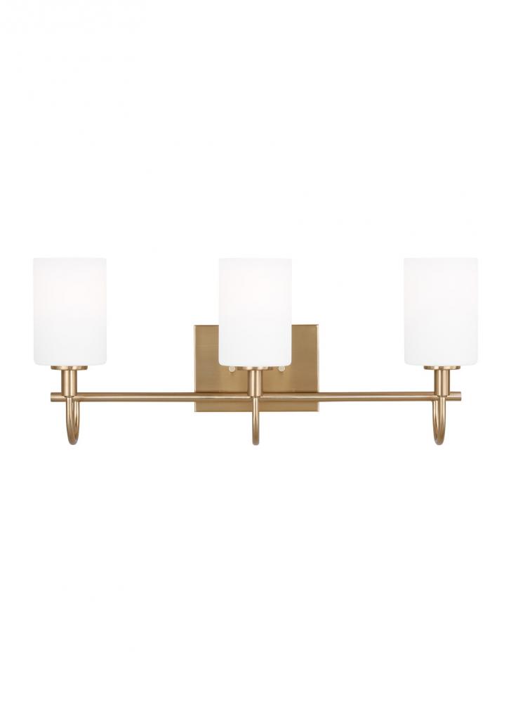 Oak Moore traditional 3-light LED indoor dimmable bath vanity wall sconce in satin brass gold finish