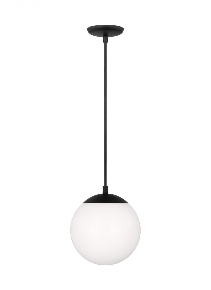 Leo - Hanging Globe 1-Light LED Small Pendant in Midnight Black Finish with Smooth White Glass Shade
