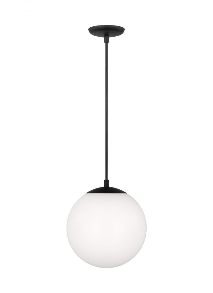 Leo - Hanging Globe 1-LT LED Medium Pendant in Midnight Black Finish with Smooth White Glass Shade