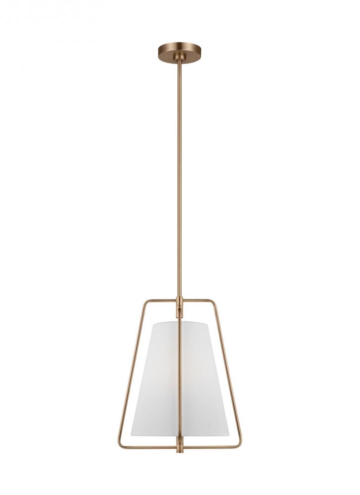 Allis modern industrial 1-light indoor dimmable pendant in satin brass gold finish with white linen