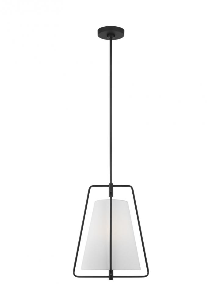 Allis modern industrial LED 1-light indoor dimmable pendant in midnight black finish with white line