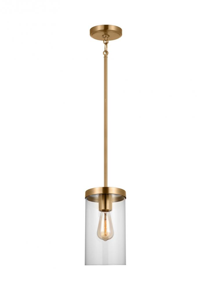 Zire dimmable indoor 1-light pendant in a satin brass finish with clear glass shade