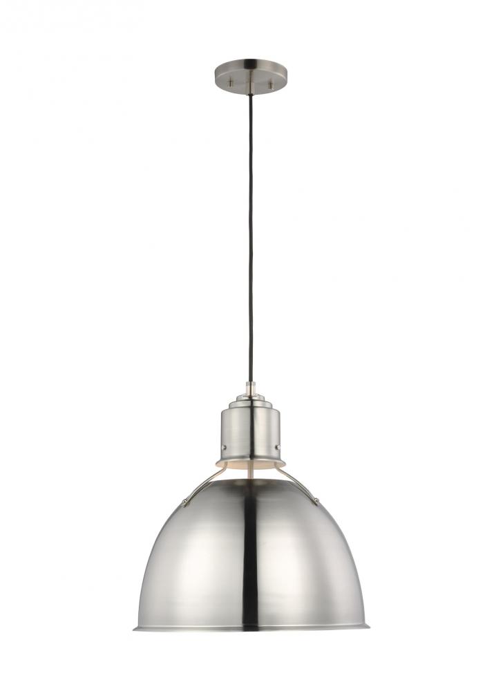 Huey modern 1-light indoor dimmable ceiling hanging single pendant light in brushed nickel silver fi
