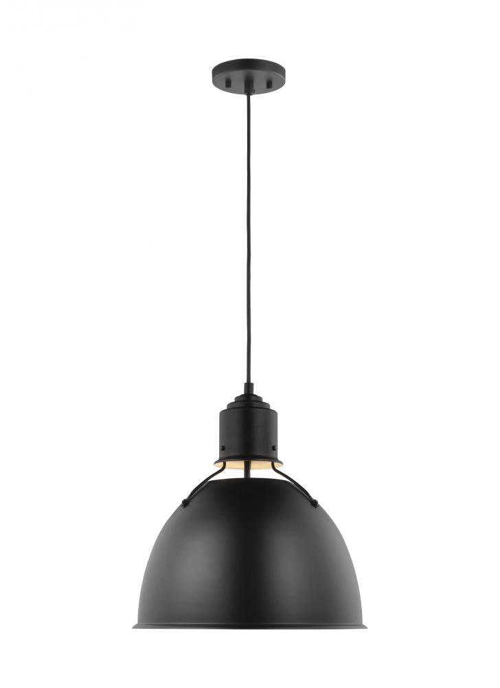 Huey modern 1-light LED indoor dimmable ceiling hanging single pendant light in midnight black finis