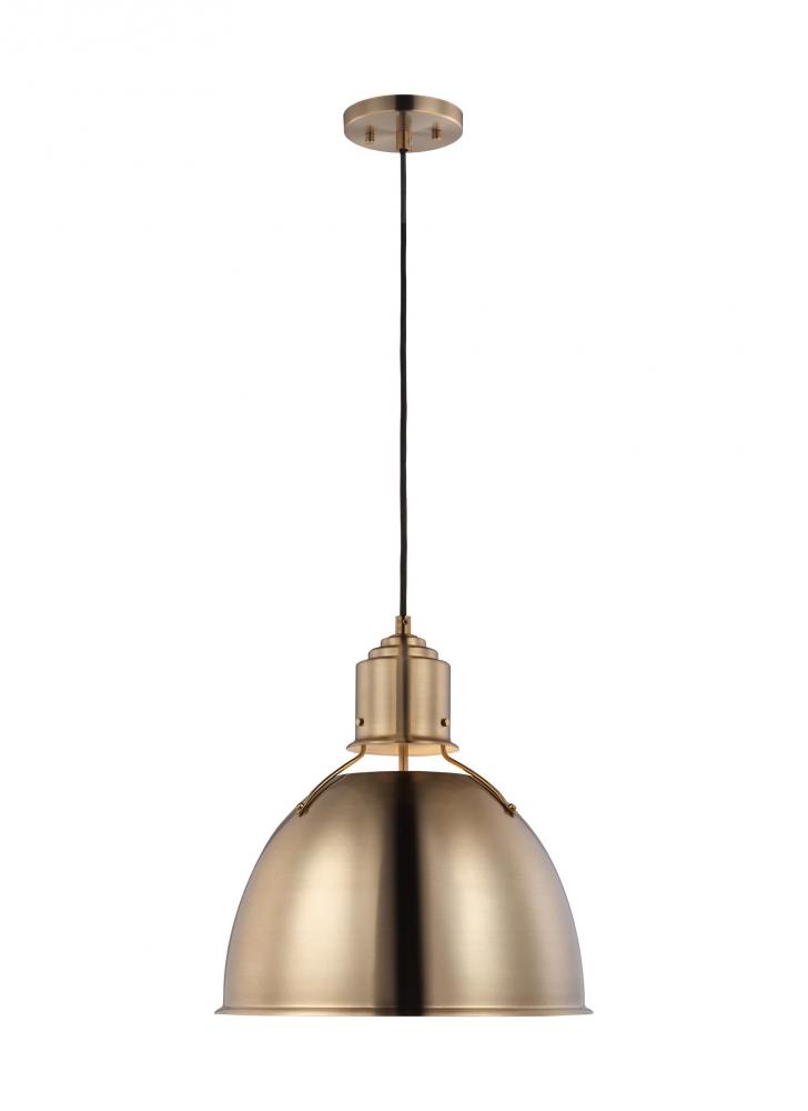 Huey modern 1-light LED indoor dimmable ceiling hanging single pendant light in satin brass gold fin