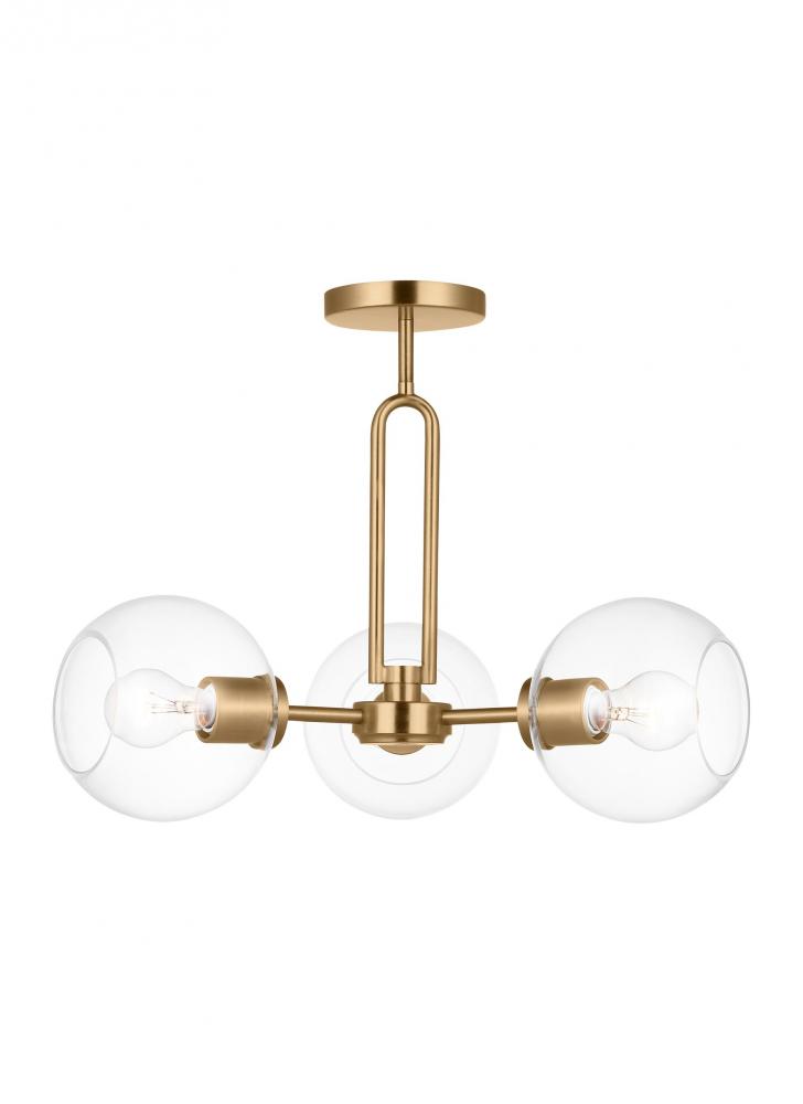 Codyn contemporary 3-light indoor dimmable semi-flush convertible pendant in satin brass gold finish