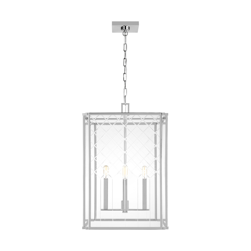 Erro transitional 4-light indoor dimmable medium ceiling hanging lantern pendant in polished nickel