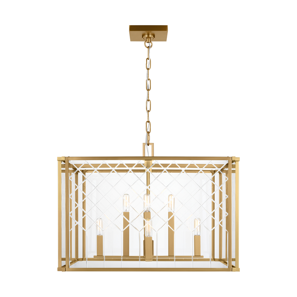 Erro transitional 8-light indoor dimmable large ceiling hanging lantern pendant in burnished brass g